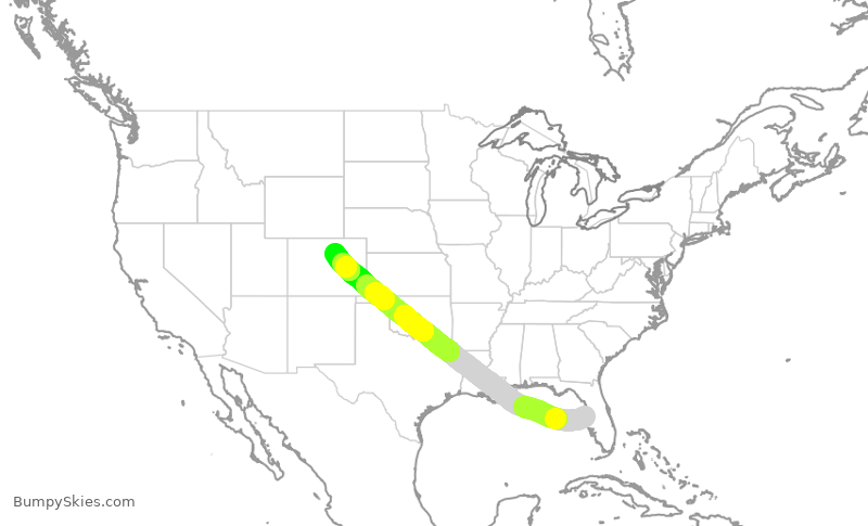 Turbulence forecast map for UAL8101, TPA to DEN