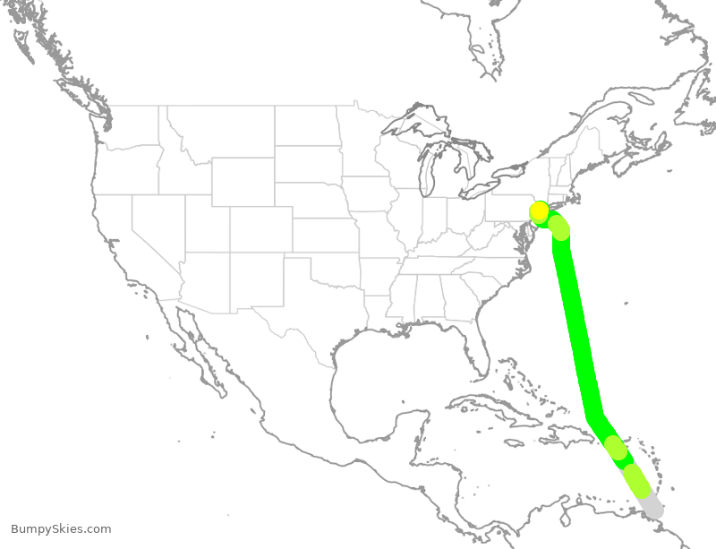 Turbulence forecast map for UAL8105, POS to EWR