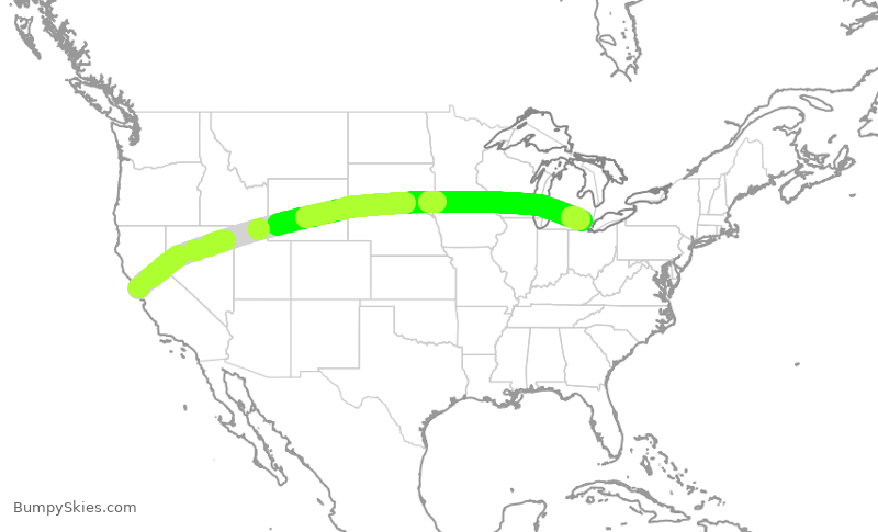 Turbulence forecast map for UAL8114, SFO to DTW