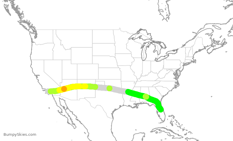 Turbulence forecast map for UAL8130, LAX to MCO