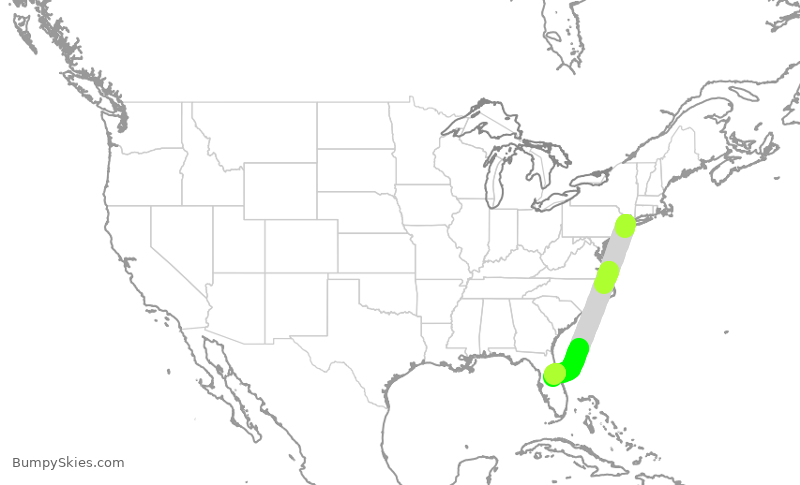 Turbulence forecast map for UAL8132, EWR to MCO