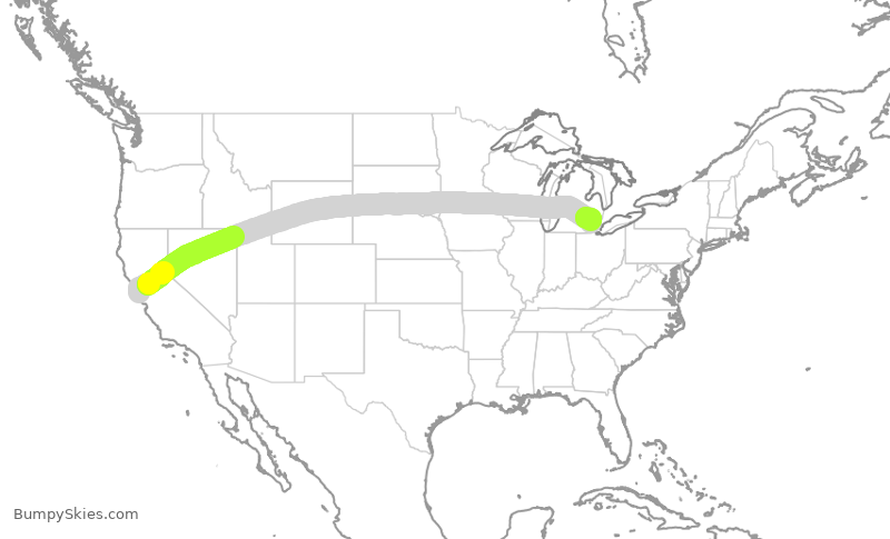 Turbulence forecast map for UAL8133, SFO to DTW