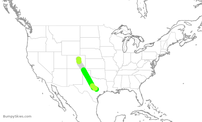 Turbulence forecast map for UAL8139, DEN to AUS