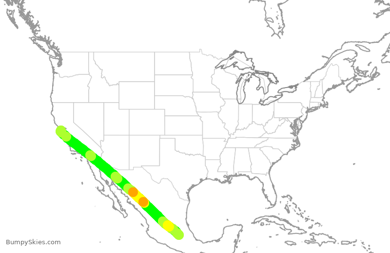 Turbulence forecast map for UAL817, SFO to MEX