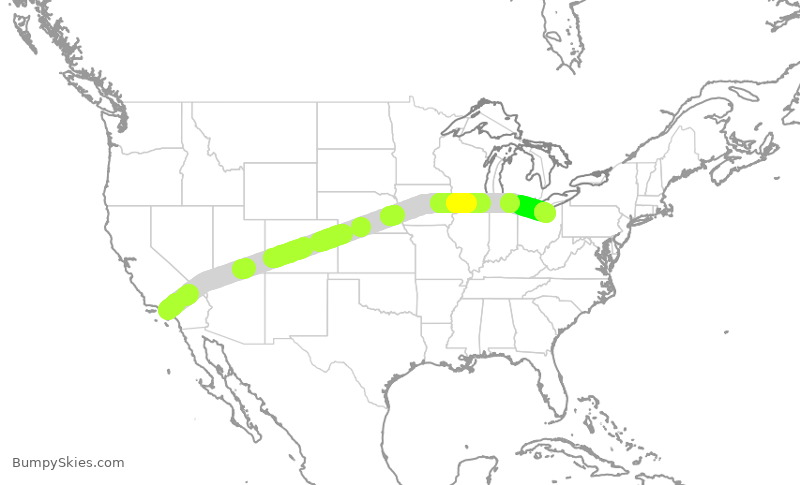 Turbulence forecast map for UAL8192, LAX to CLE