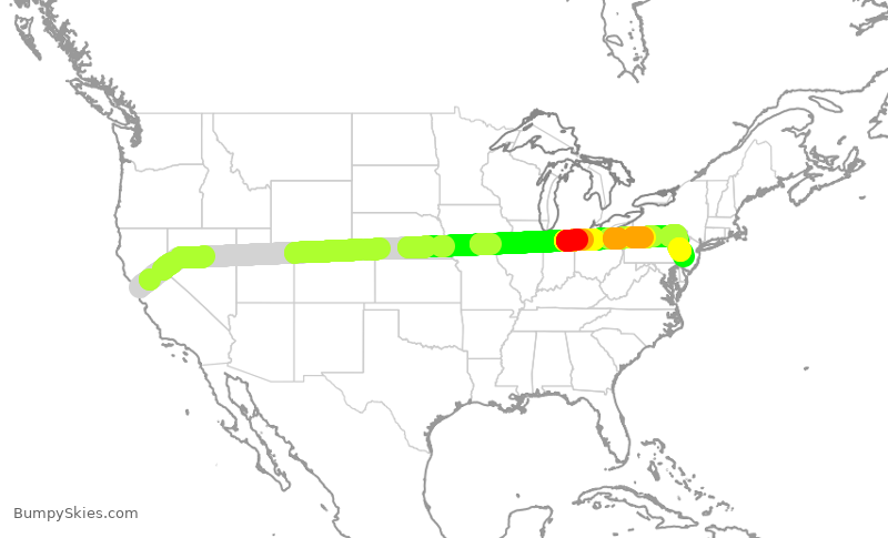 Turbulence forecast map for UAL8199, SFO to PHL