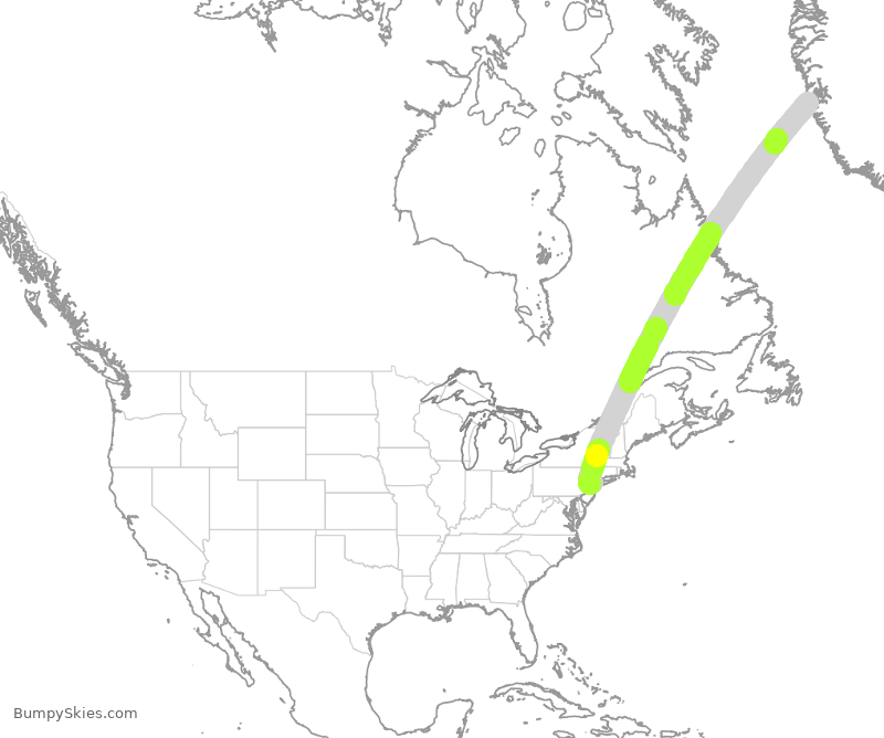 Turbulence forecast map for UAL81, GOH to EWR
