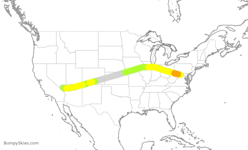 Turbulence forecast map for UAL8207, LAS to IAD