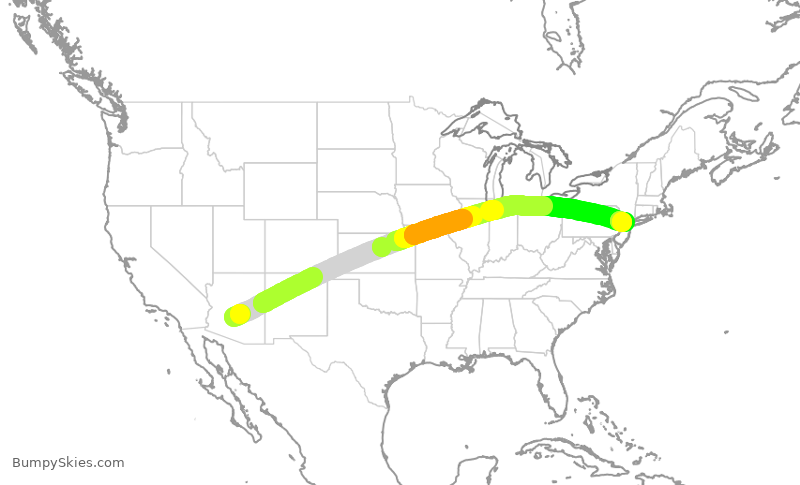Turbulence forecast map for UAL8208, PHX to EWR