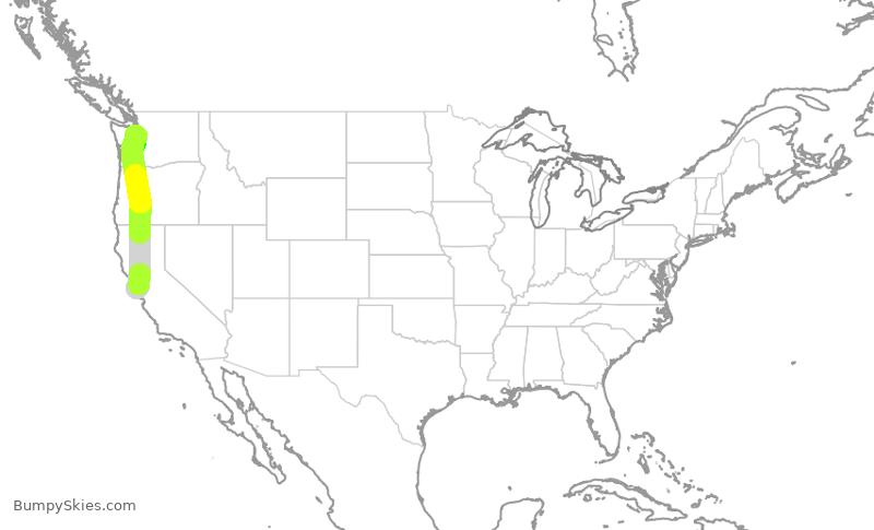 Turbulence forecast map for UAL8210, SFO to SEA