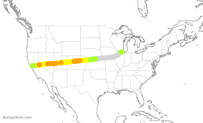 Turbulence forecast map for UAL8220, SFO to ORD