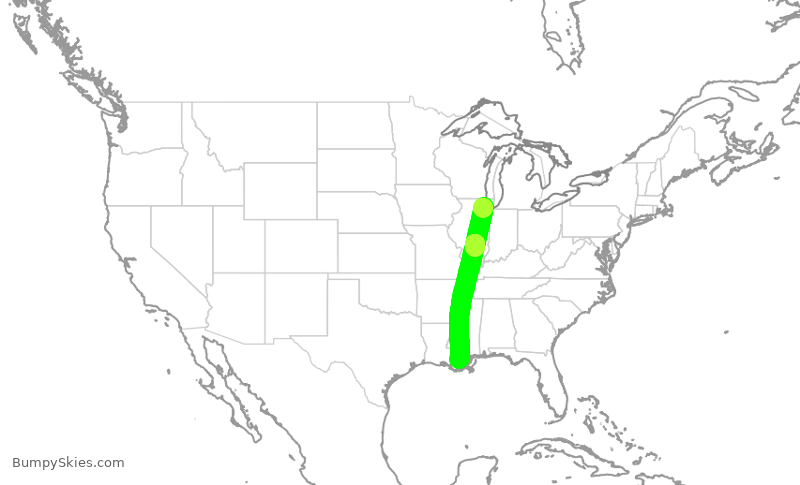 Turbulence forecast map for UAL8221, ORD to MSY