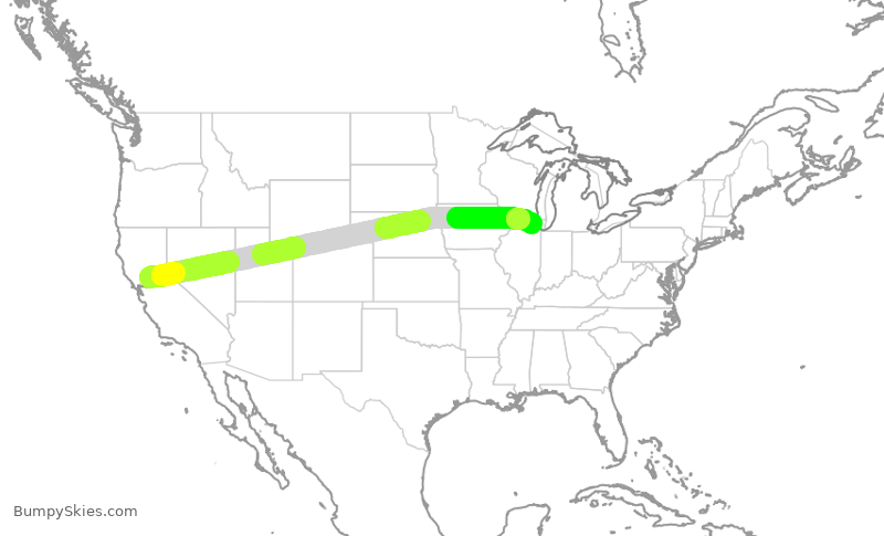 Turbulence forecast map for UAL8227, SMF to ORD