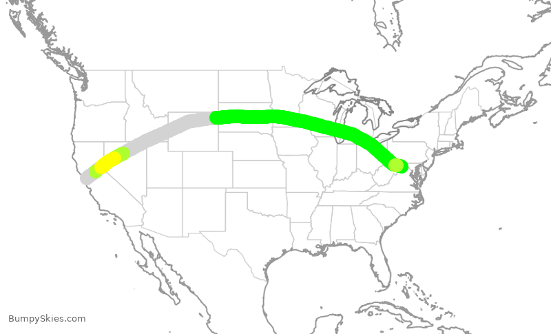 Turbulence forecast map for UAL8228, SFO to IAD