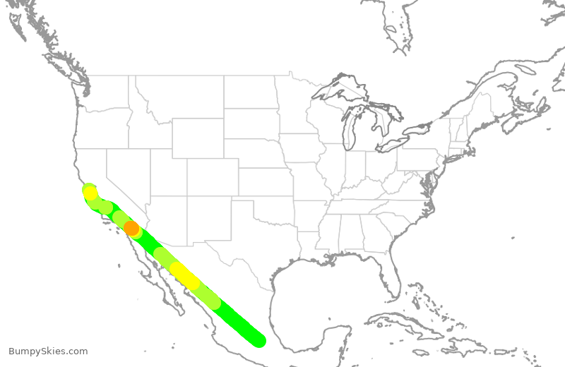 Turbulence forecast map for UAL822, MMX to SFO
