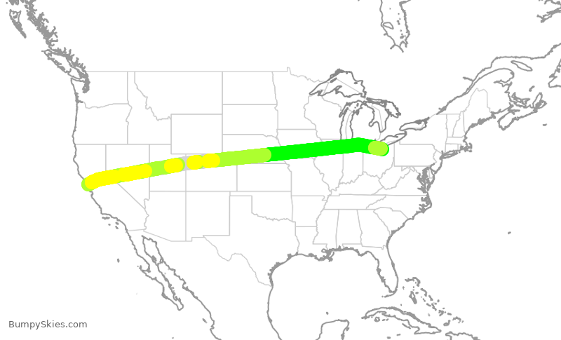 Turbulence forecast map for UAL8234, SFO to CLE