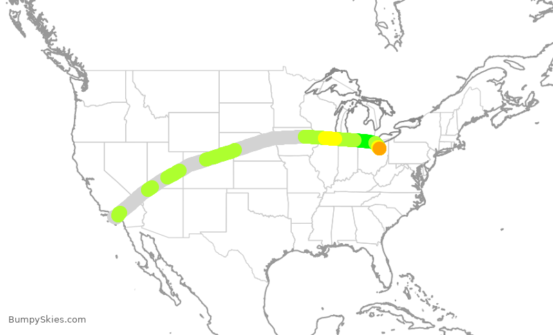 Turbulence forecast map for UAL8241, LAX to CLE