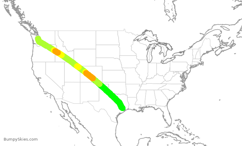 Turbulence forecast map for UAL8272, SEA to IAH