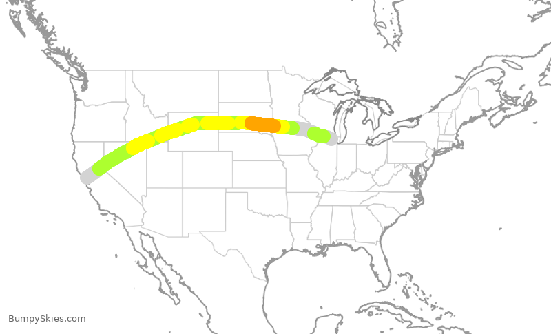 Turbulence forecast map for UAL8278, SFO to ORD