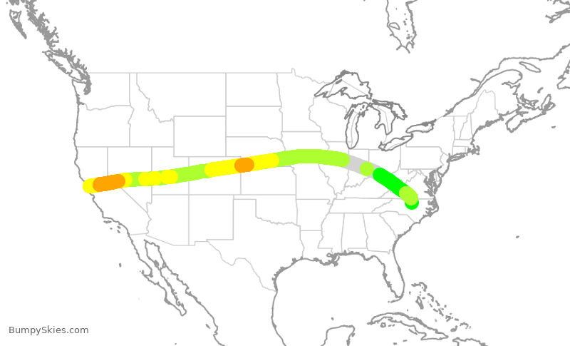 Turbulence forecast map for UAL8280, SFO to RDU