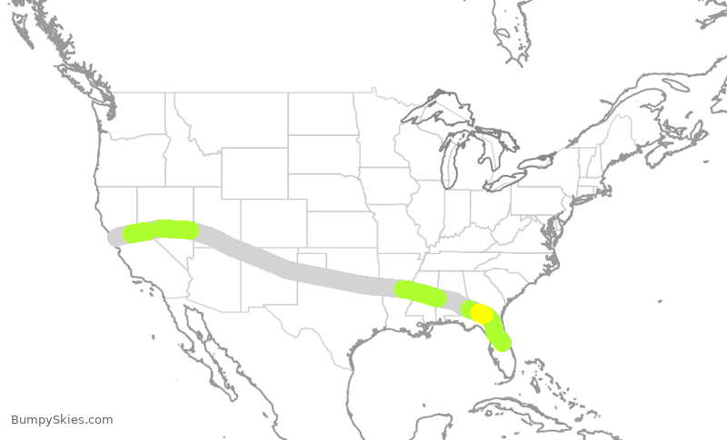 Turbulence forecast map for UAL8281, SFO to MCO