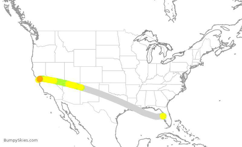 Turbulence forecast map for UAL8293, SFO to TPA