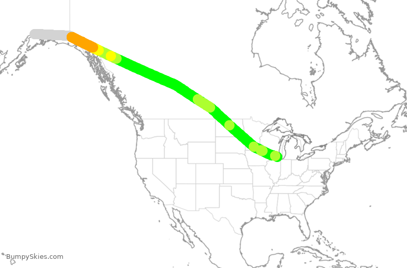 Turbulence forecast map for UAL834, ANC to ORD