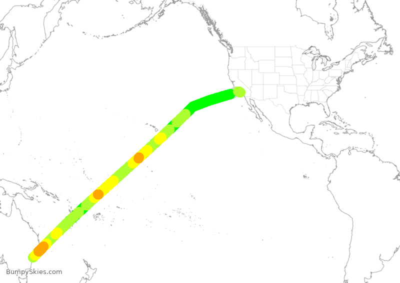 Turbulence forecast map for UAL839, LAX to SYD