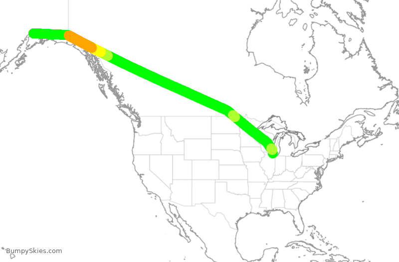 Turbulence forecast map for UAL840, ORD to ANC