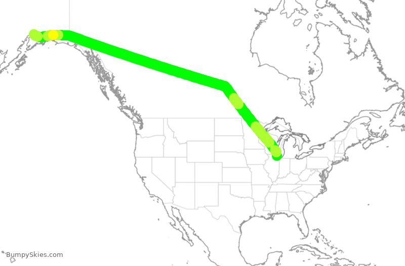 Turbulence forecast map for UAL841, ORD to ANC