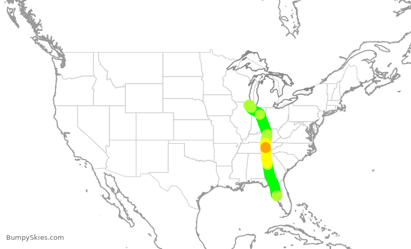 Turbulence forecast map for UAL841, TPA to ORD