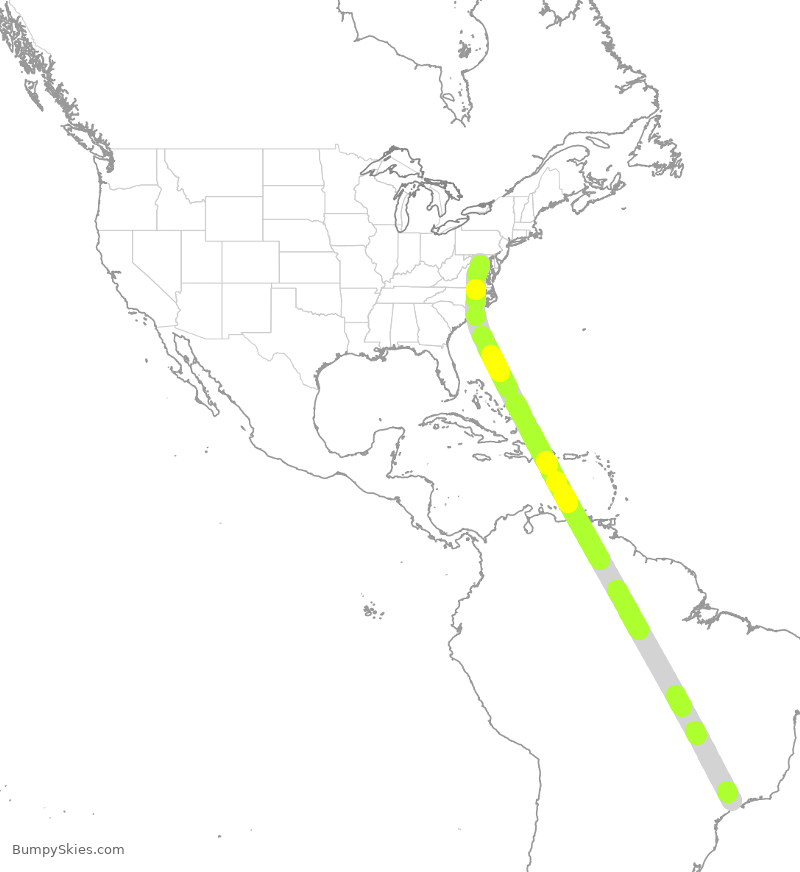 Turbulence forecast map for UAL860, BGR to IAD