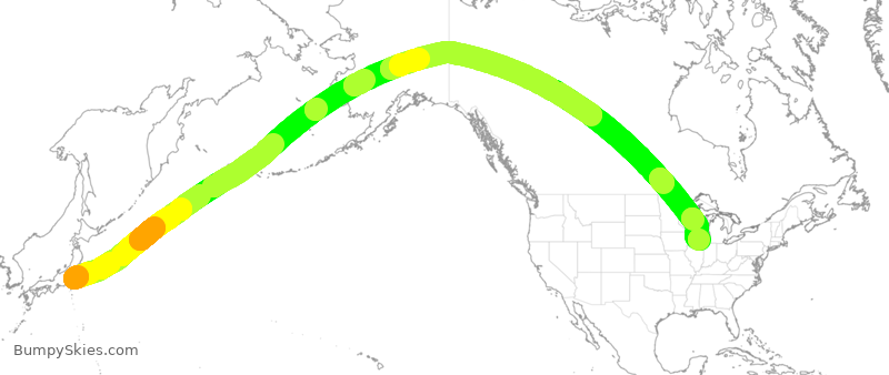 Turbulence forecast map for UAL868, NRT to ORD