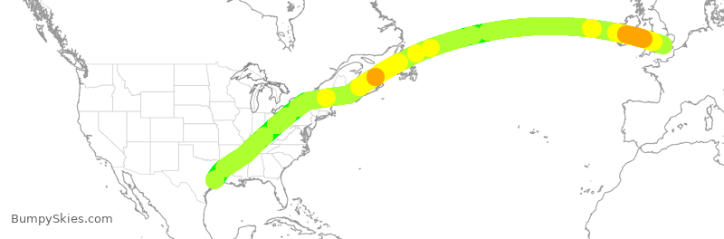 Turbulence forecast map for UAL880, IAH to LHR