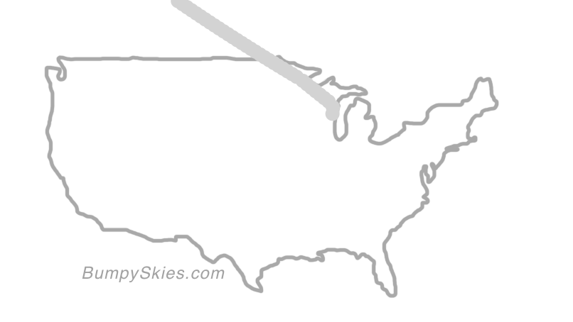 Map of continental US with illustrated flight path and turbulence forecast (described in text below)