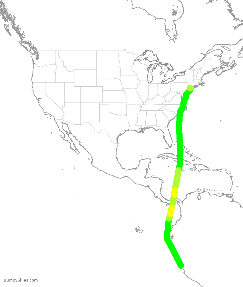 Turbulence forecast map for UAL886, EWR to PJC