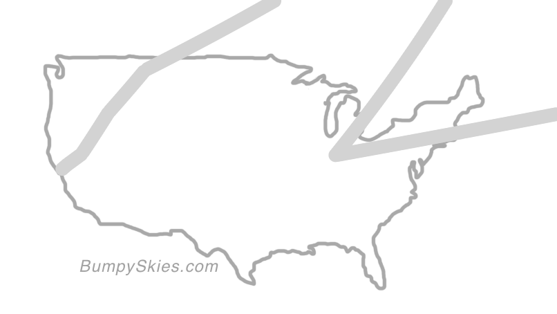 Map of continental US with illustrated flight path and turbulence forecast (described in text below)