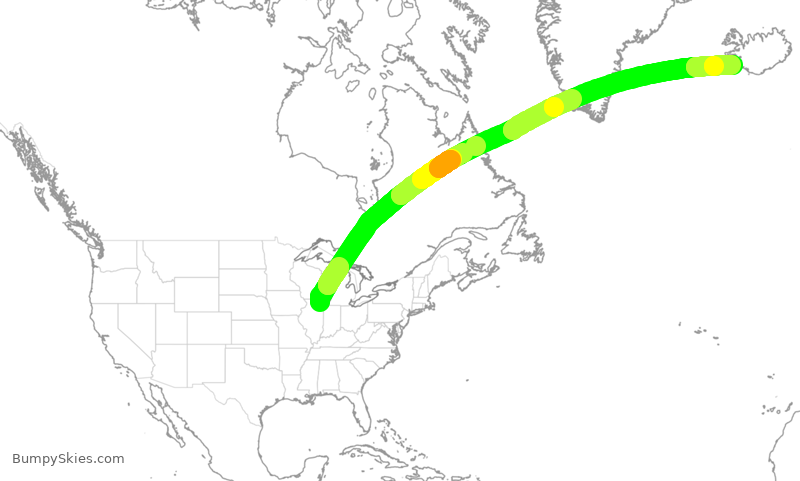 Turbulence forecast map for UAL912, ORD to KEF
