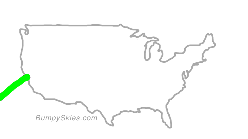 Map of continental US with illustrated flight path and turbulence forecast (described in text below)