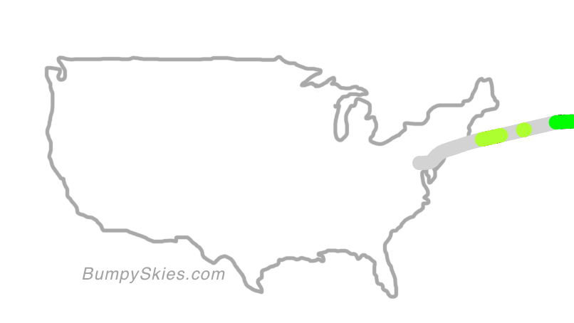 Map of continental US with illustrated flight path and turbulence forecast (described in text below)