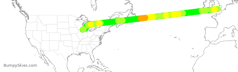 Turbulence forecast map for UAL928, LHR to ORD