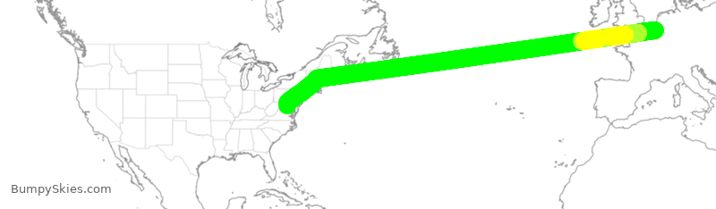 Turbulence forecast map for UAL951, BBR to IAD
