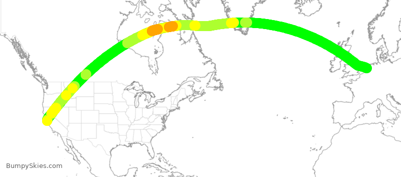 Turbulence forecast map for UAL968, SFO to AMS