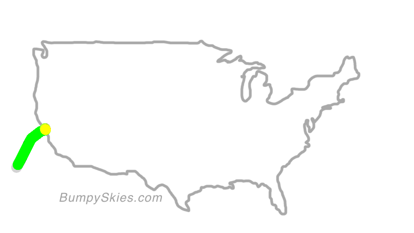 Map of continental US with illustrated flight path and turbulence forecast (described in text below)