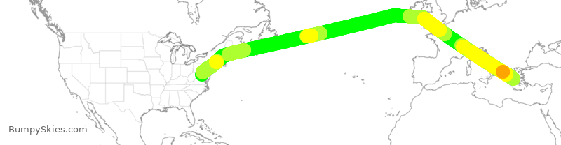 Turbulence forecast map for UAL983, ATH to IAD
