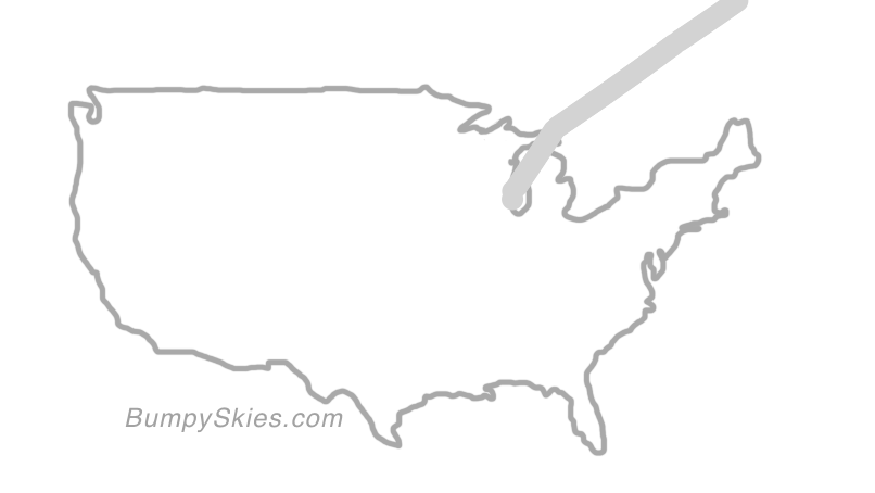 Map of continental US with illustrated flight path and turbulence forecast (described in text below)