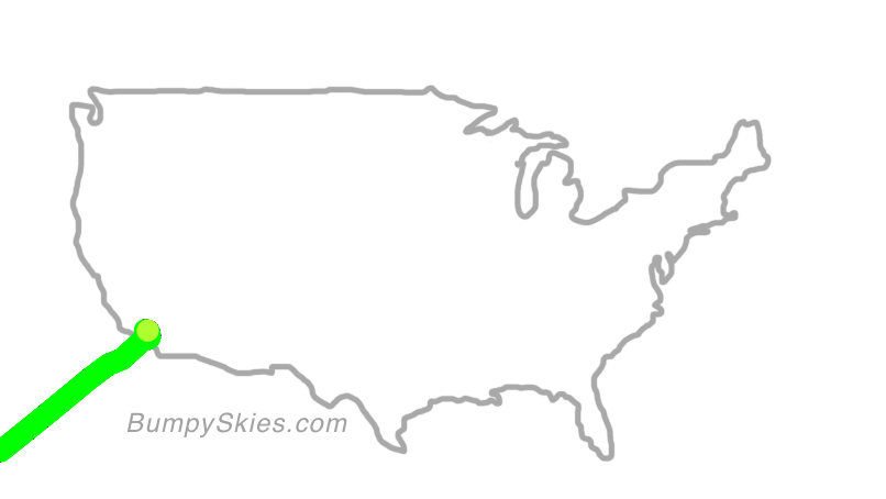Map of continental US with illustrated flight path and turbulence forecast (described in text below)