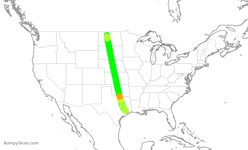 Turbulence forecast map for UCA4111, MOT to IAH