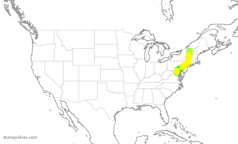 Turbulence forecast map for UCA4236, BTV to IAD