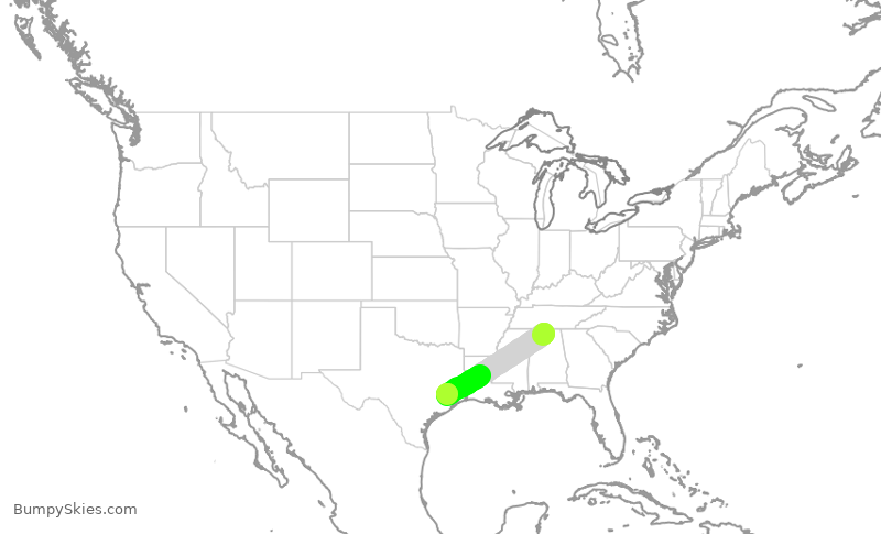 Turbulence forecast map for UCA4236, HSV to IAH